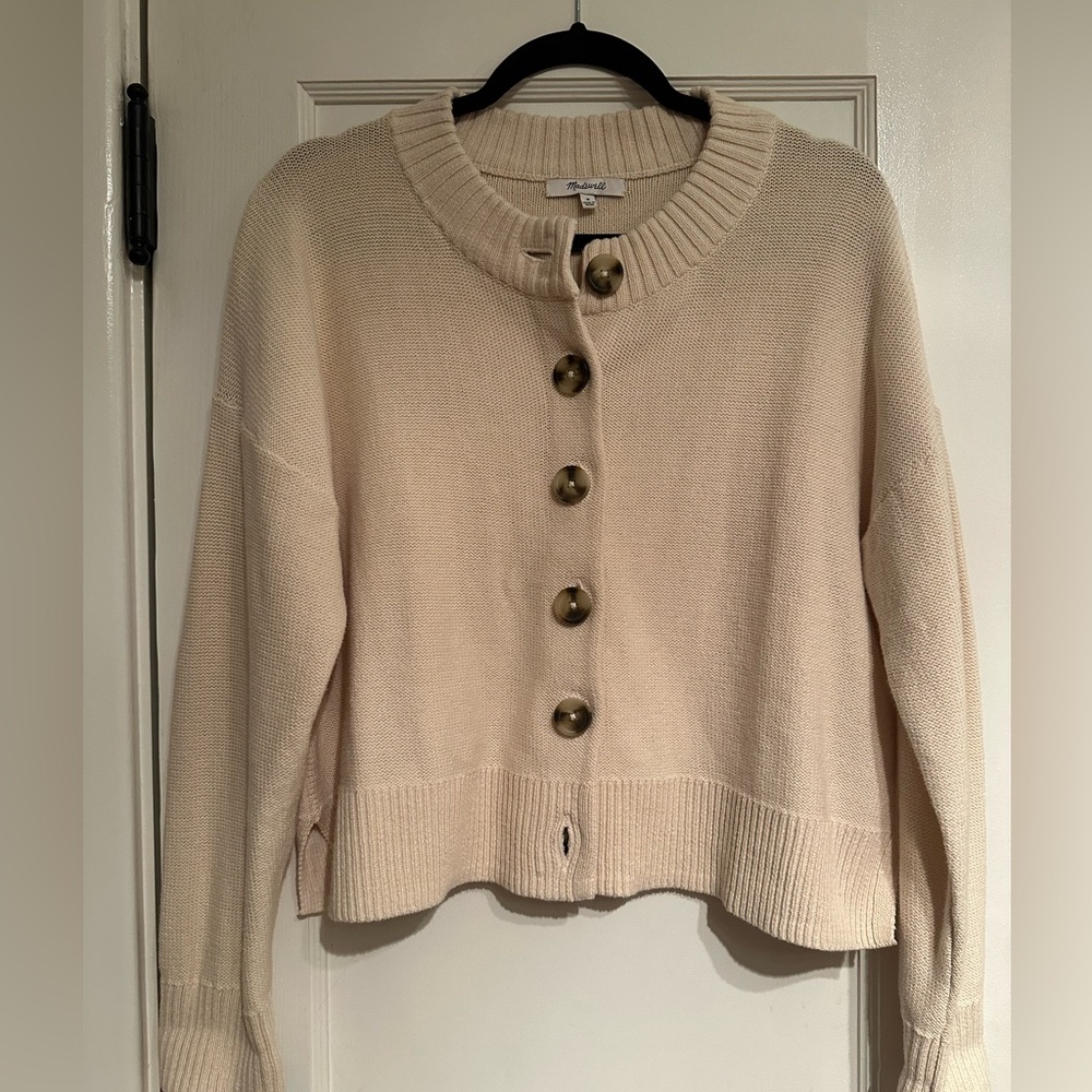 Madewell Cream Broadway Button Front Cropped Cardigan Sweater size Medium